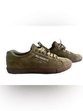 AllSaints Unisex Olive Green Suede Low-Top Sneakers
